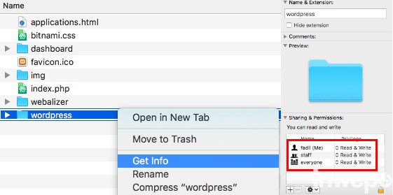 cara ubah hak akses folder wordpress di mac