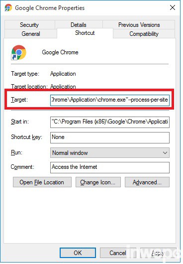 RAM Google Chrome properties
