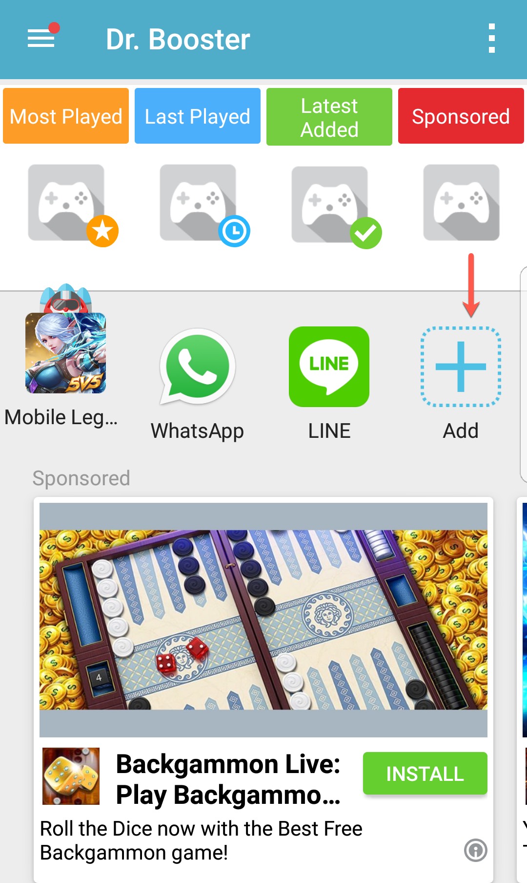 Pilih tanda plus untuk menambahkan aplikasi atau game 2