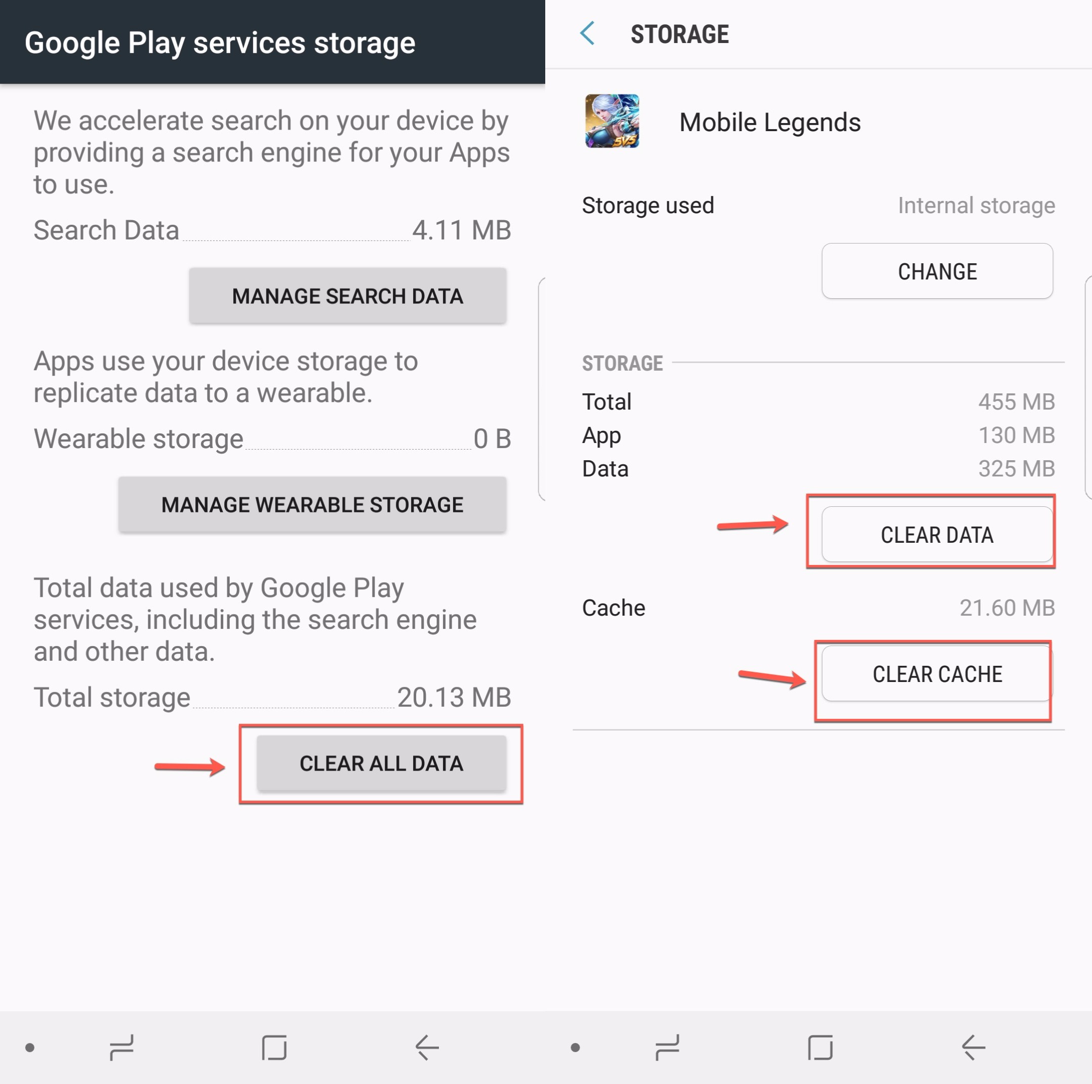 cara clear data aplikasi android google play service mobile legends