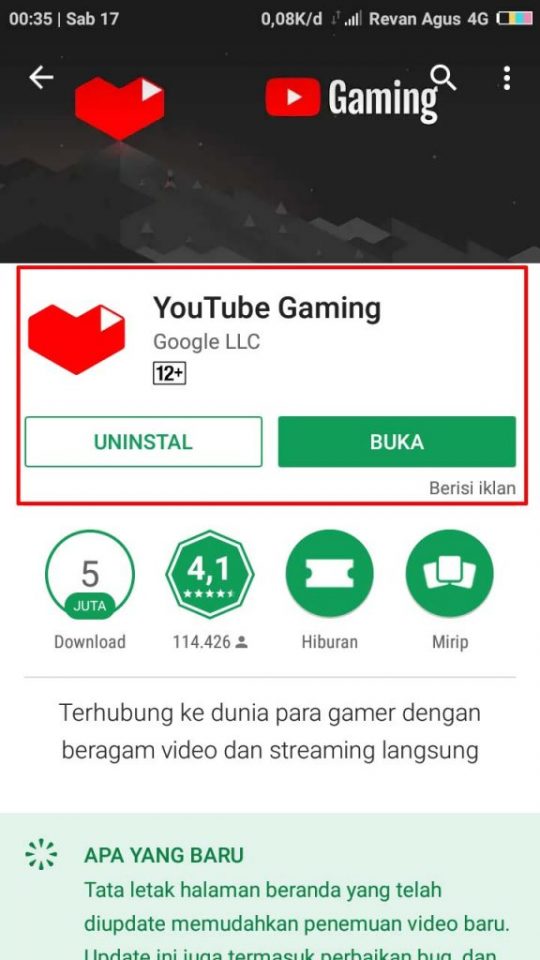 C Live Streaming Game di YouTube Android 1
