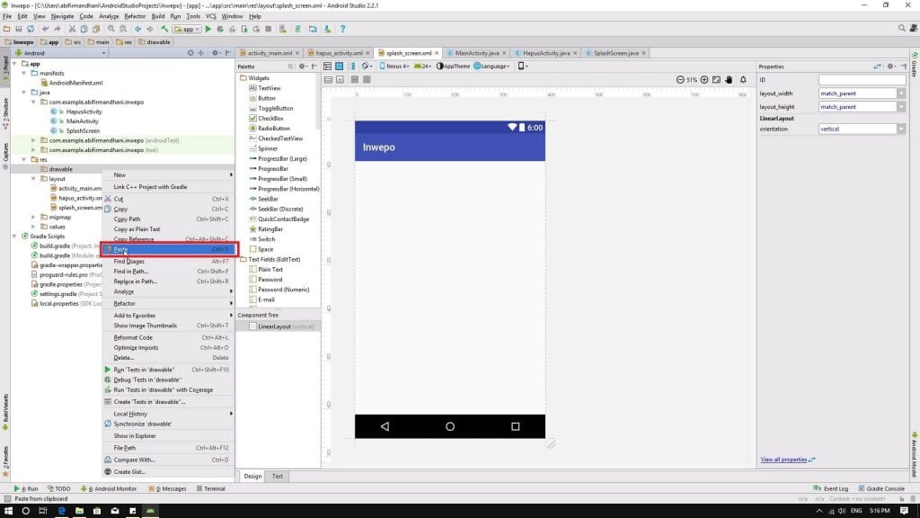 Cara Membuat Splash Screen di Android Studio Inwepo
