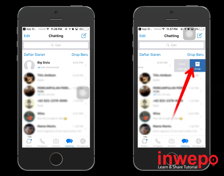 Cara Menyembunyikan Chat Percakapan WA di iPhone 3