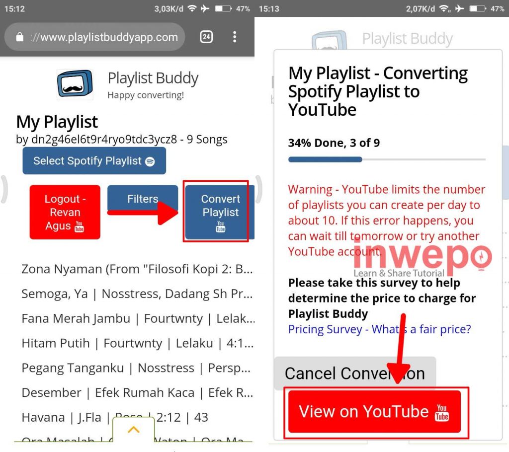 Cara Mengubah Playlist Spotify Menjadi Video YouTube di Android 5