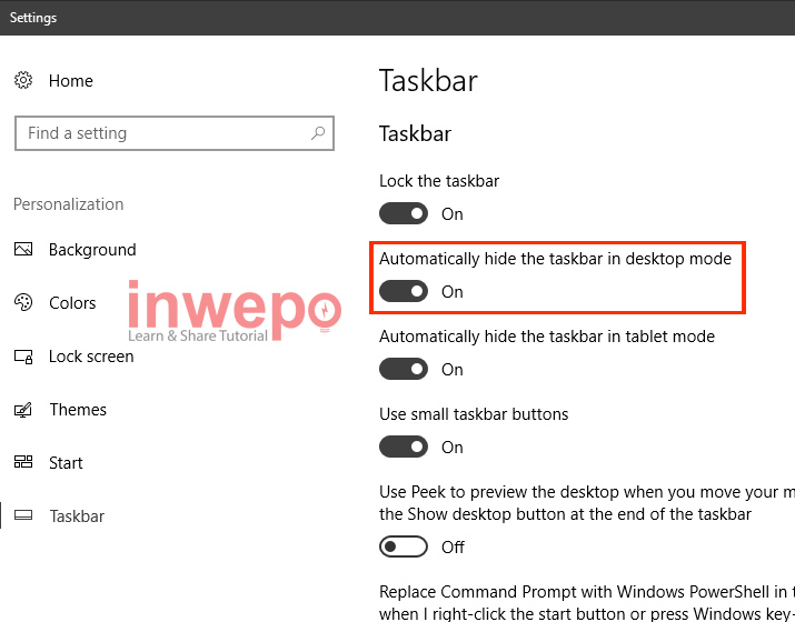 Cara Menyembunyikan Taskbar Secara Otomatis di Windows 10 2