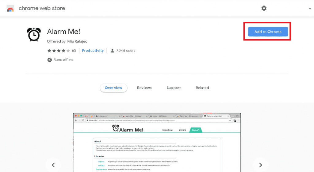 alarm addon chrome