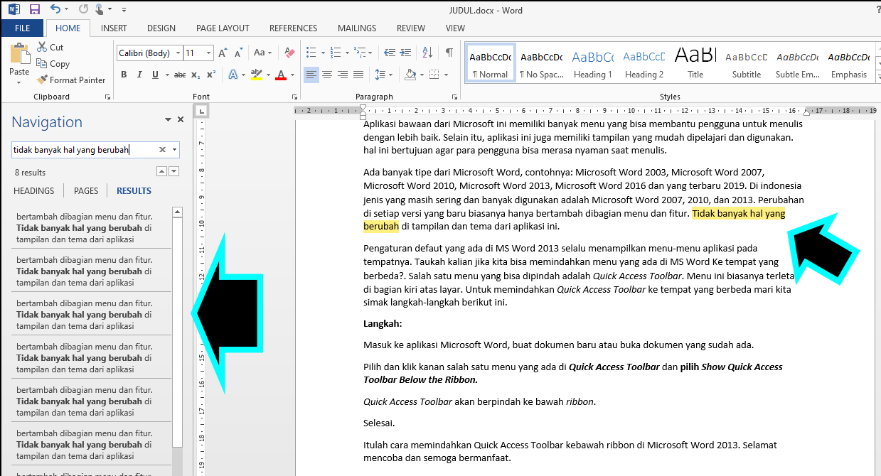 Cara Mudah Menemukan Kata atau Kalimat di Word 2013 - Inwepo