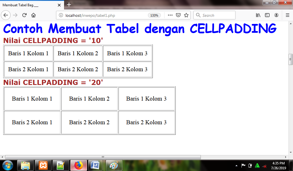 Cara Membuat Tabel dengan Cellspacing dan Cellpadding di HTML - Inwepo