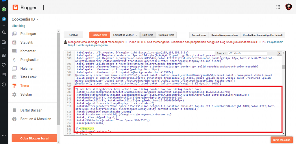 Cara Membuat Slot Kotak Iklan Responsive di Sidebar Blogger Inwepo