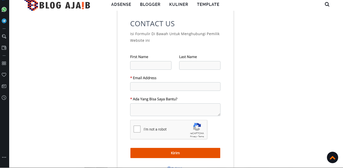 tampilan contact form di blogger