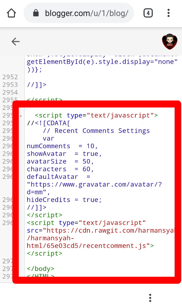 JS kode recent comments