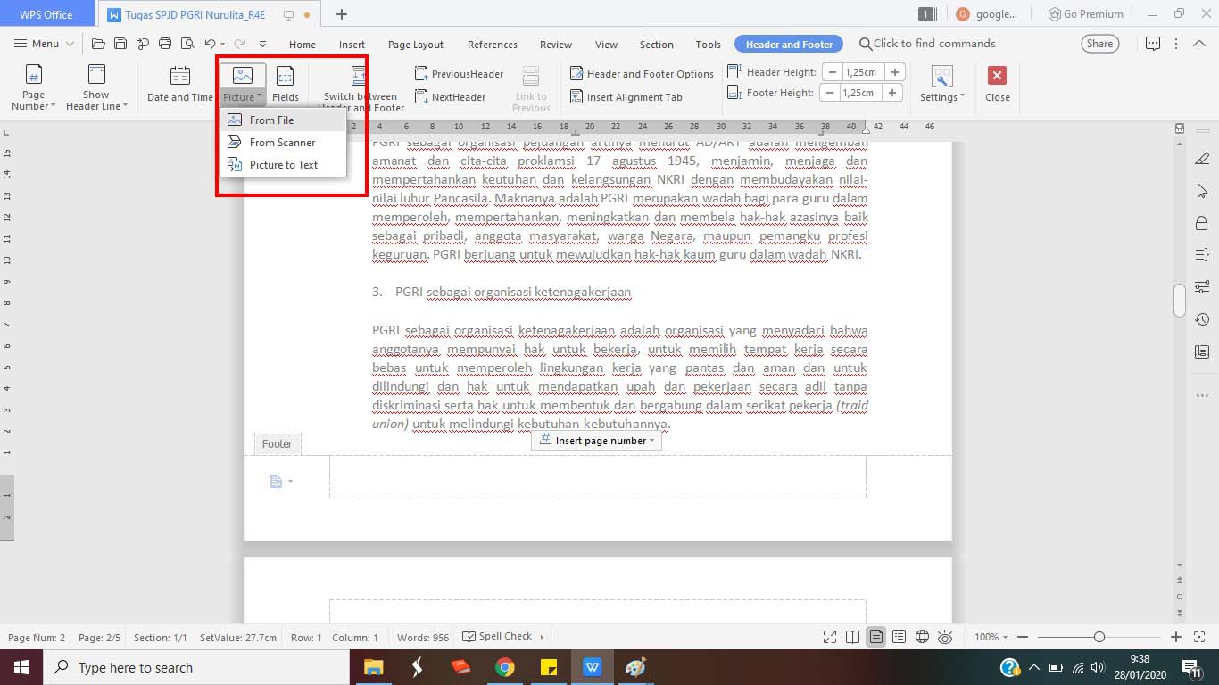 Cara Menyisipkan Gambar pada Footer di Word dengan WPS Office