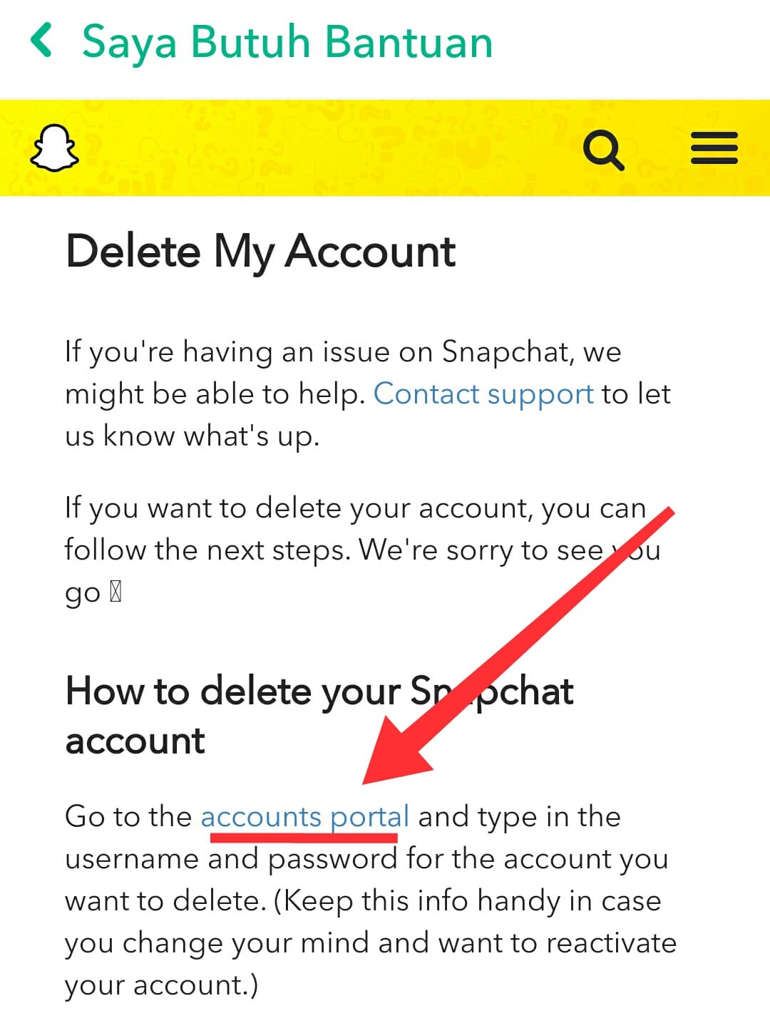 Cara menghapus akun snapchat permanen di android