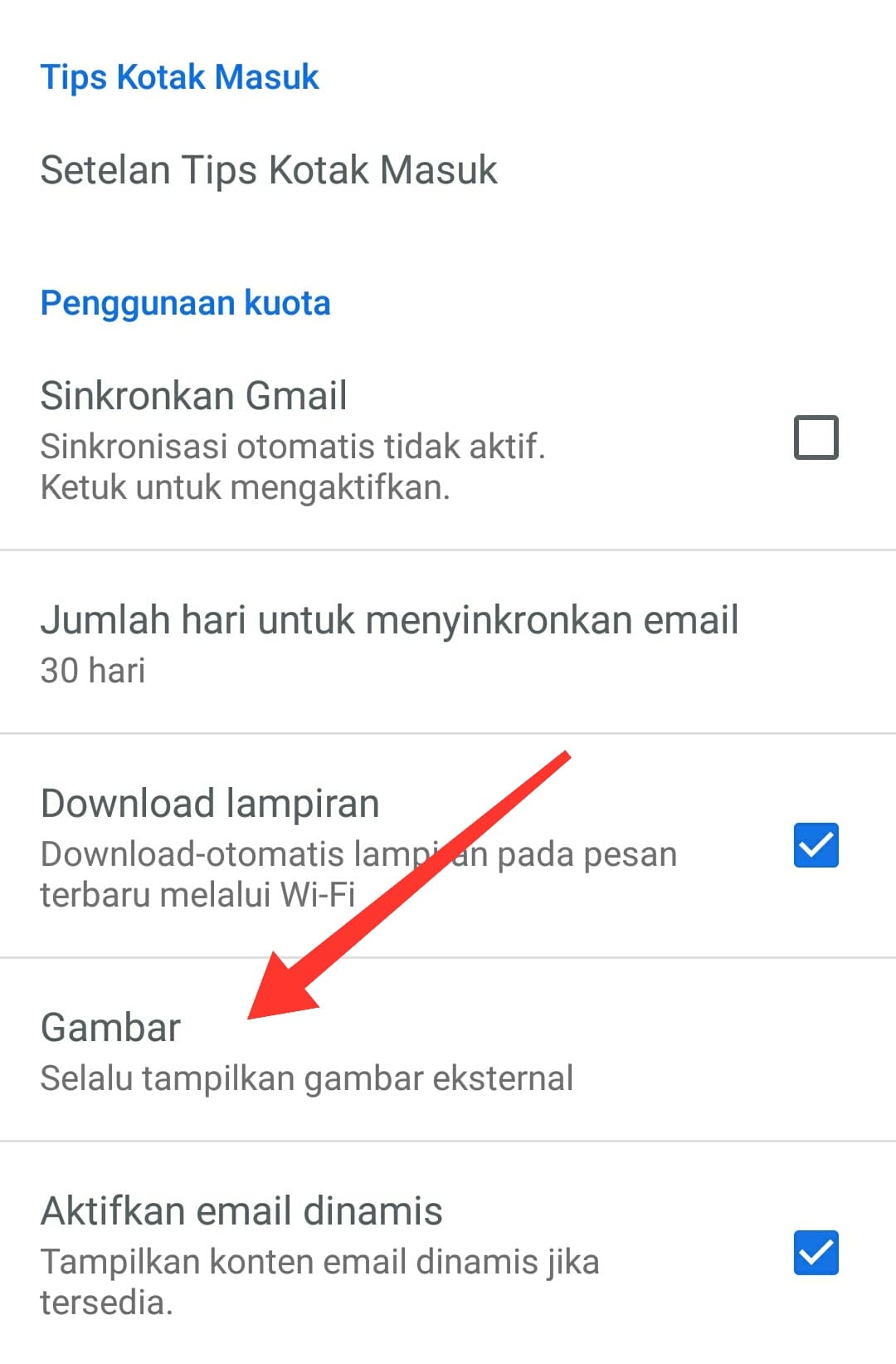 Cara menghentikan gmail menampilkan gambar otomatis di android
