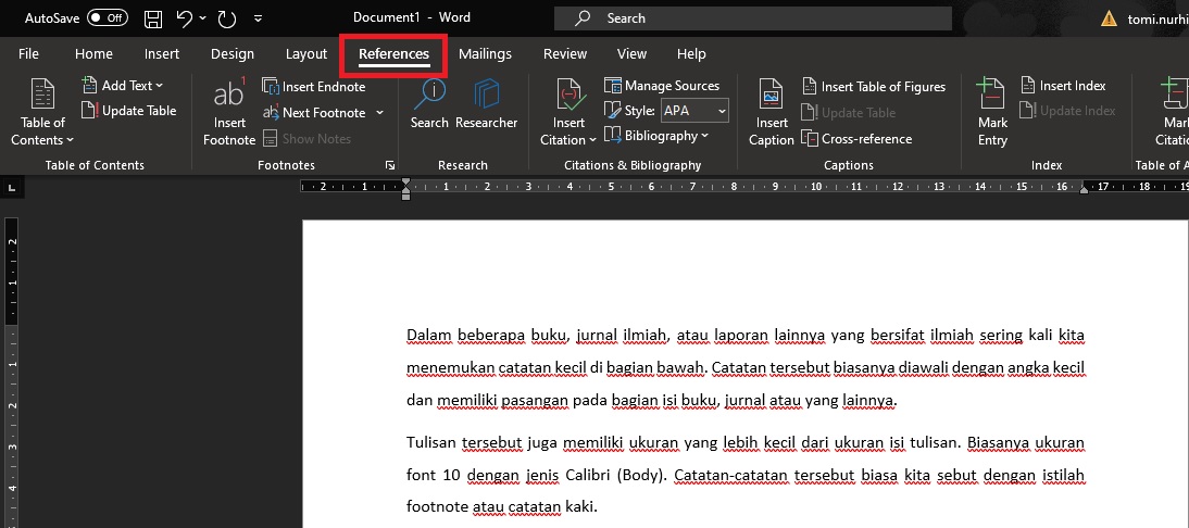 Cara Membuat Catatan Kaki (Footnote) di Microsoft Word
