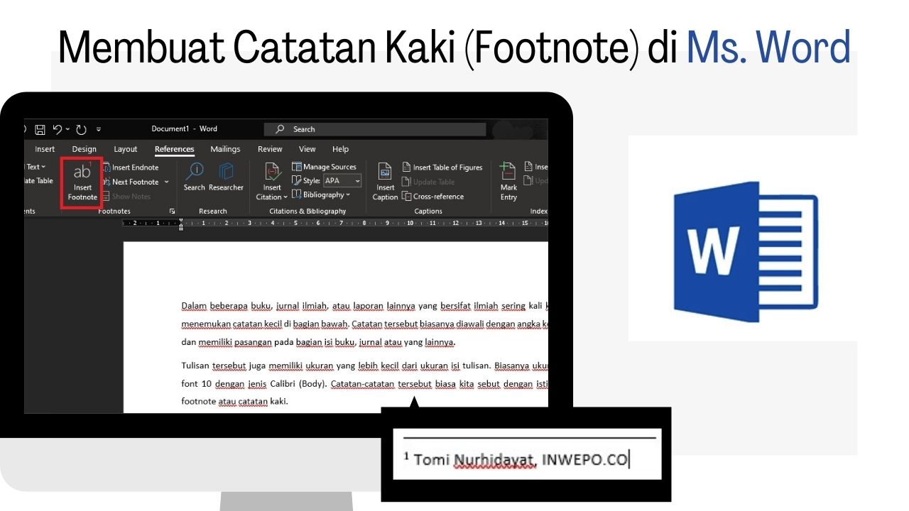 Cara Membuat Catatan Kaki Footnote di Microsoft Word