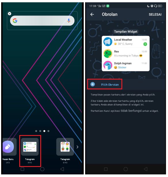 Cara Menampilkan Widget Aplikasi Telegram di Android