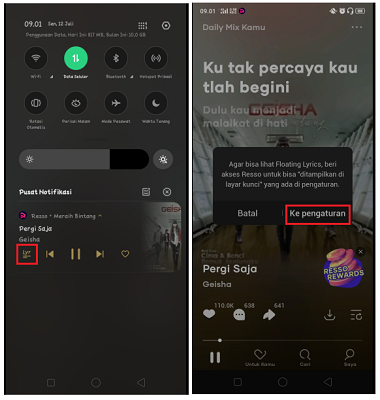 Cara Menampilkan Lirik lagu Berjalan di Layar HP Android