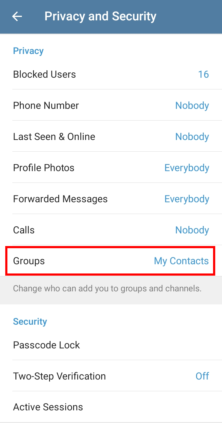 Cara Mencegah Orang Menambahkan Anda ke Grup Telegram