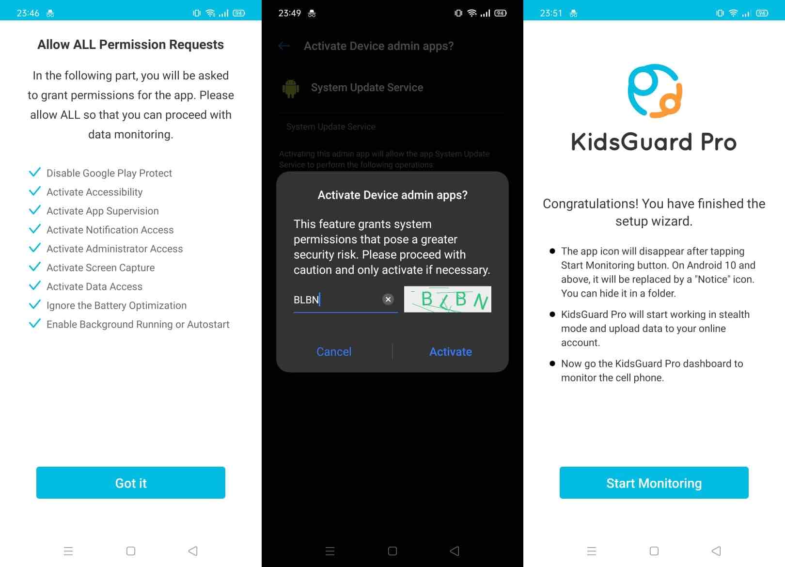 Setting Kidsguard pro android