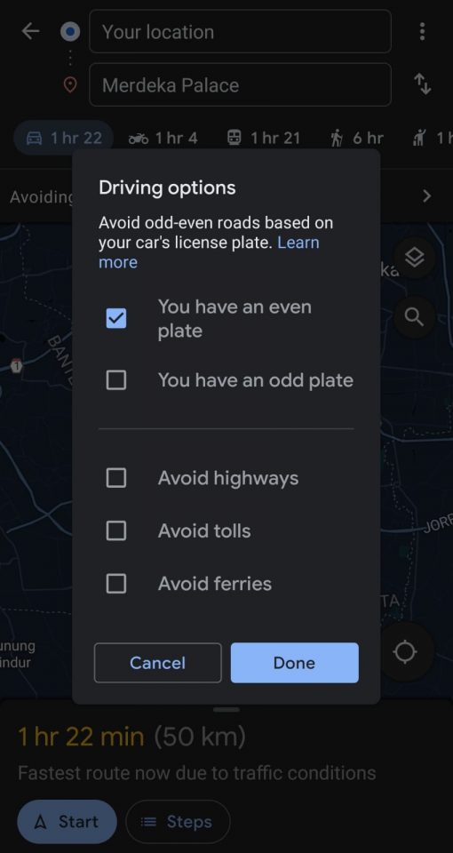 Cara Melihat Jalur Ganjil-Genap Dengan Google Maps