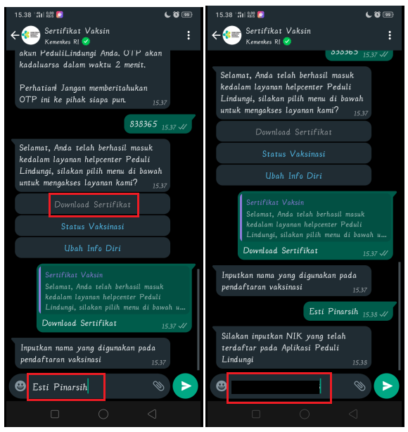 Cara Download Sertifikat Vaksin Lewat WhatsApp