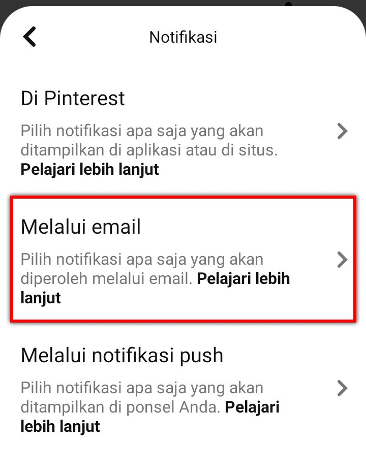 Cara Menghentikan Notifikasi Email Dari Pinterest