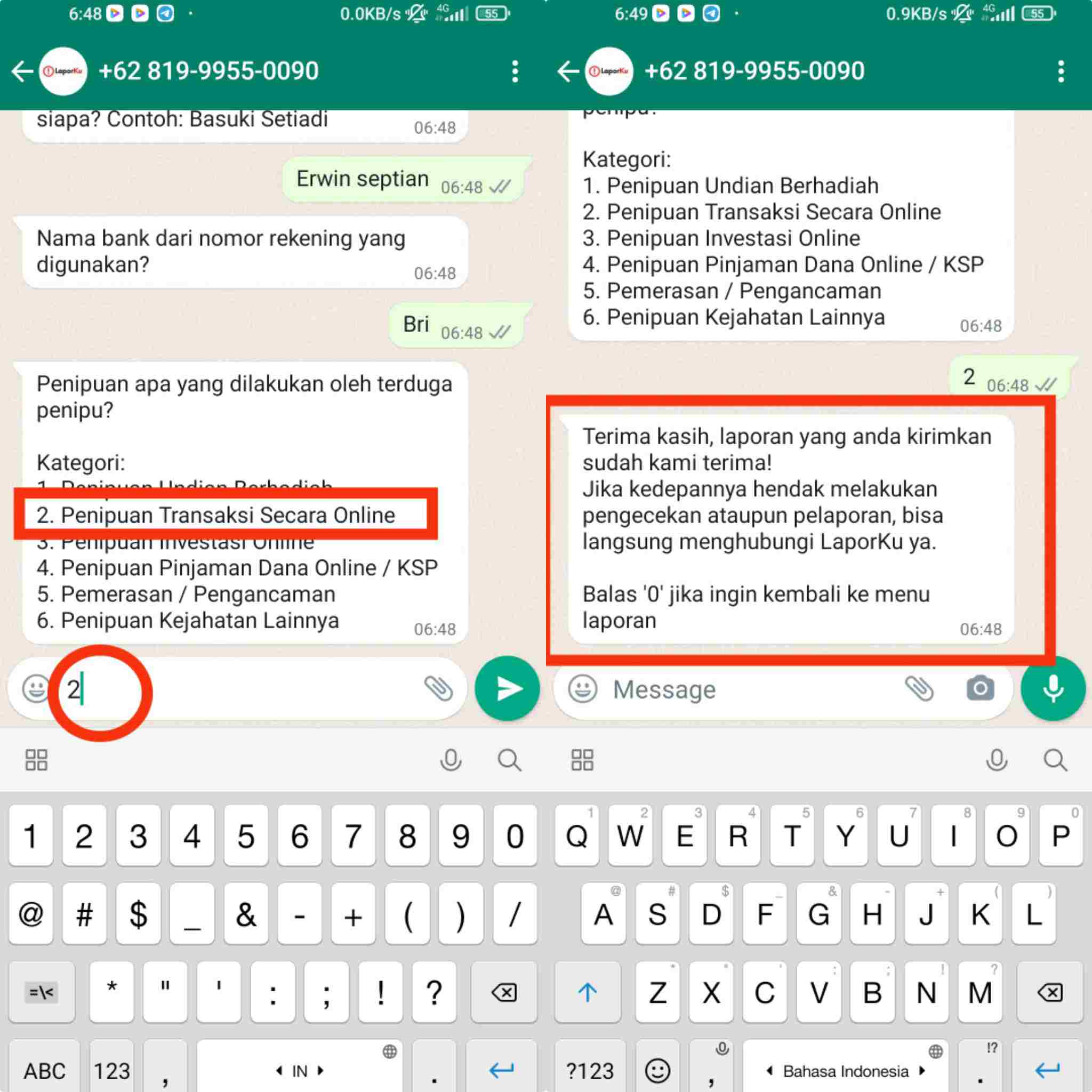 Cara Melapor Penipuan Langsung Dengan WhatsApp 6
