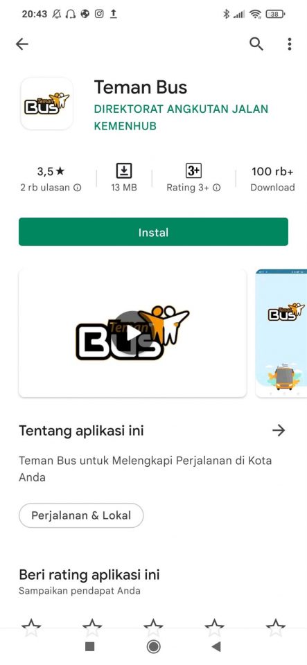Instal Aplikasi Teman Bus