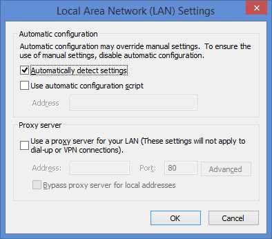 Fitur Automatically Detect LAN Settings
