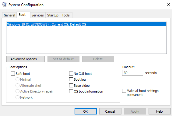 System Configuration Boot Options