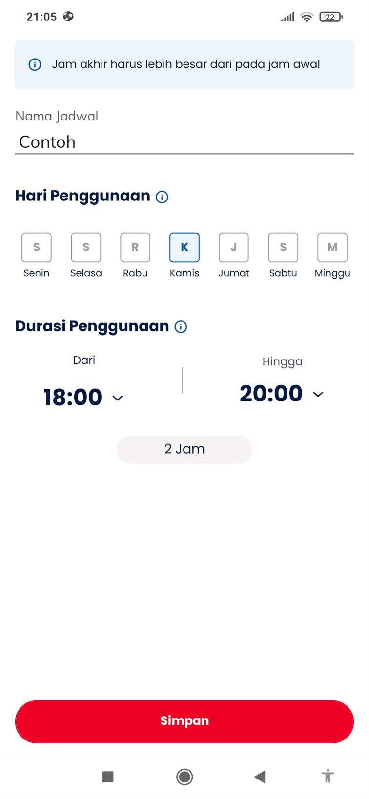 Jadwal Penggunaan Khusus